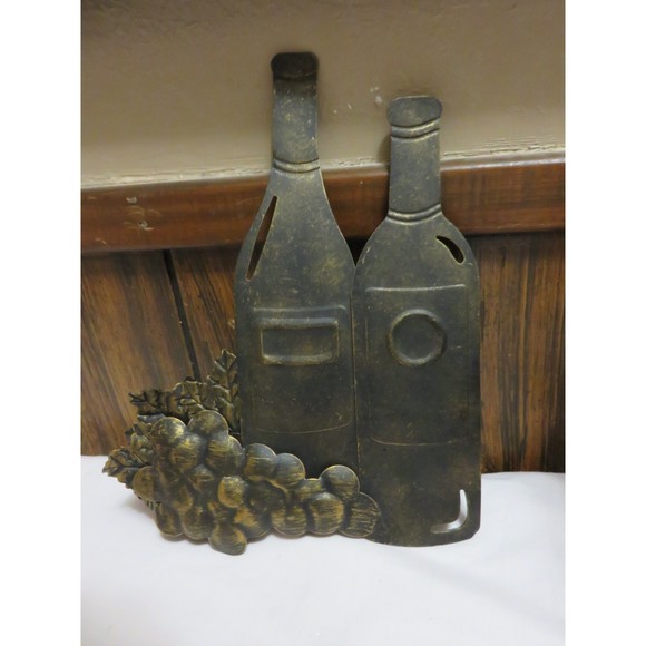 Wall Decor | Bronzed Metal Wine Bottles Wall Hanging | Poshmark - Metal Wine Bottle Decor